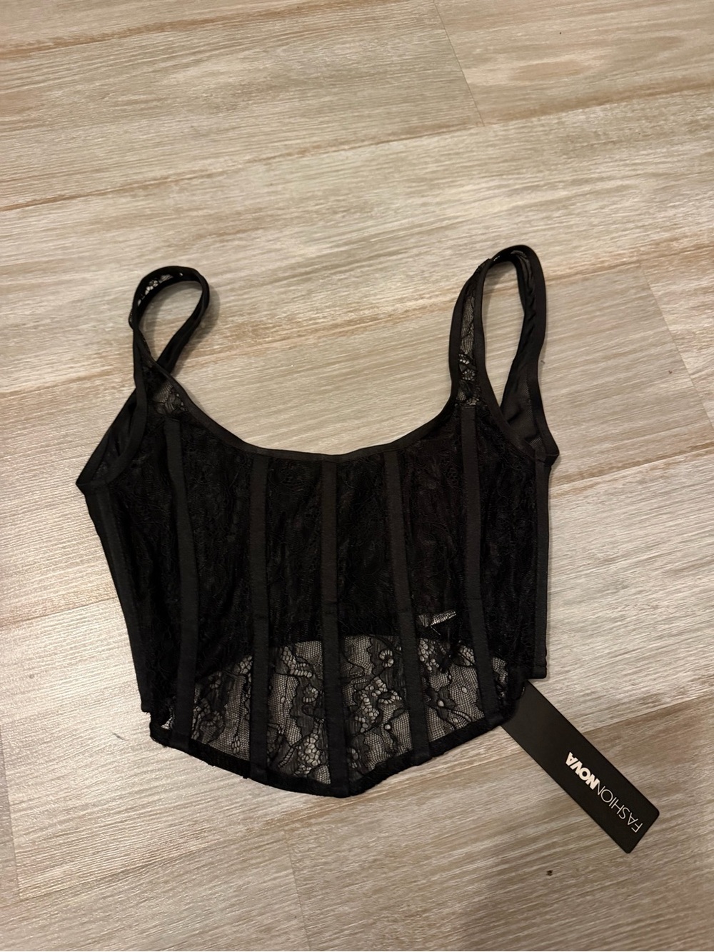 Fashion Nova Black Lace Boned Crop Top